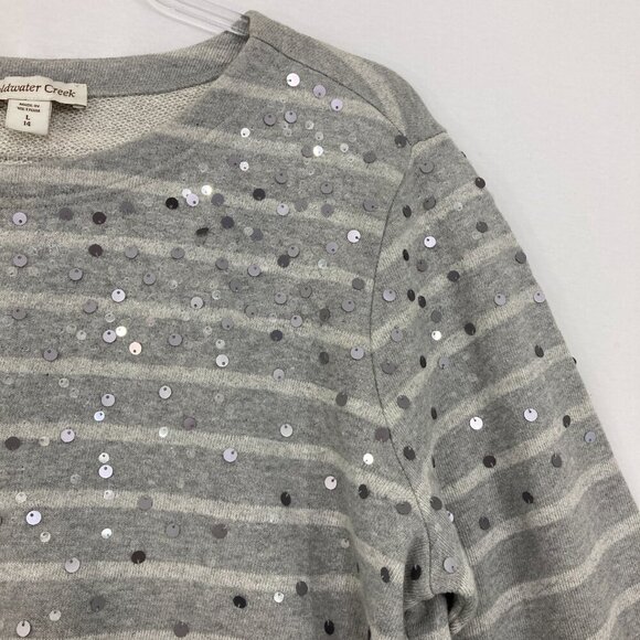 New Coldwater Creek size Large Gray Striped Sequins 3/4 Sleeve Stretch Knit Top - Picture 6 of 11